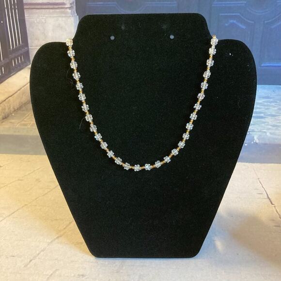 Source Unknown Jewelry - Vintage 50s White and Amber Plastic Crystal Necklace for Teen